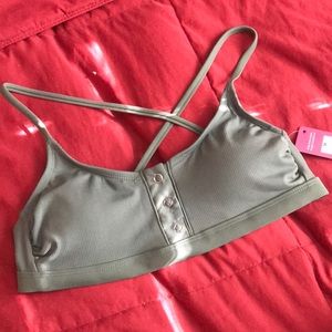Olive Ribbed Snap Front Bralette Bikini Top